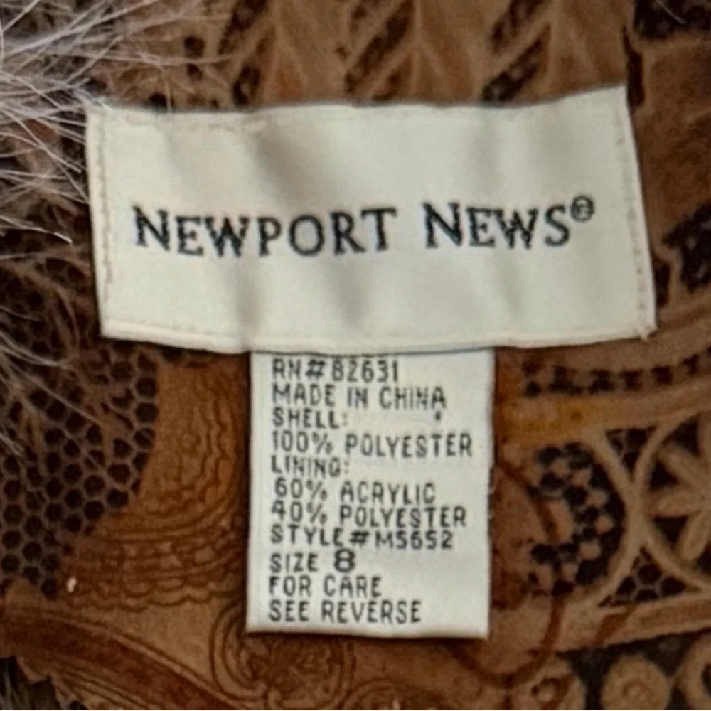 Vintage Newport News 90s Brown Paisley Penny Lane Coat Faux Fur Trim UNWORN Sz 8 - Picture 7 of 7